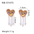 Pendientes de corazón asimétricos oro 18K con piedras de colores y borlas perlas - Oro de 18K / Estilo De Borla De Perlas De Corazón Dorado (NB-E1475)