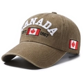 Casquette de baseball kaki en coton délavé avec broderie Canada 3D et drapeau - Kaki