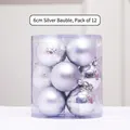 Set of 12 silver 6cm Christmas balls featuring shiny matte and glitter textures in a tube - 6cm Silver Boxed Balls (12 Pieces)
