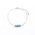 Adjustable silver beaded bracelet with three light blue natural stone beads for women - Aquamarine