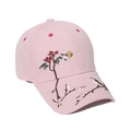 Pink baseball cap featuring exquisite floral and bird embroidery in twill cotton fabric - Bird Pink
