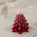 Christmas tree scented candle with red and white gradient tiers on vintage paper - 8.5 Cm High 10 Cm / Unscented Snow-capped Red