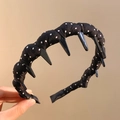 Retro Haarreif in Schwarz mit weißen Punkten und rutschfesten Kammzähnen innen - Rutschfestes Stirnband Mit Zähnen / Schwarzer Polka Dot