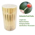 Set di forchettine da frutta in bambù 100 pezzi 9cm in contenitore di plastica - Forma a cuore in bottiglia / 9cm/100 pezzi
