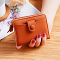 Caramel orange faux leather mini wallet with tassel zipper and snap button pocket - Tan