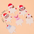 Set of 6 cute Christmas cartoon paper cake toppers featuring Santa and animal characters - Writeable Santa Hat Girl Toppers 30Pcs