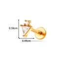 Goldenes Labret-Piercing mit klaren Zirkoniasteinen in Schmetterlingsform und Maßangaben - Gold Dreieck Rund Zirkon Stil (2614-3#金)