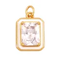 Golden rectangular pendant featuring white enamel inlay and a clear step-cut zircon stone - White Rectangle