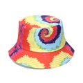 Unisex 3D colorful tie-dye bucket hat with high-saturation spiral pattern for summer sun protection - Red Yellow Green Blue Purple Spiral Tie-dye