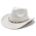 Detailed view of white suede cowboy hat featuring evil eye beads on a woven band - M (56-59cm) / Milky White (Suede)