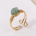 Handmade gold wire-wrapped open ring featuring an irregular natural green crystal stone - Green (Aventurine)