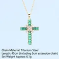 Gold-plated cross necklace with emerald green zircon pendant and tarnish-free steel chain - Cross No.56 Gold (A1333)