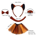 Five-piece tiger costume set featuring plush headband, bow tie, tail, snout, and tutu skirt - Double Black Ear Tiger 5-Piece With Skirt