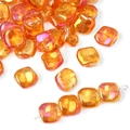 Irregular square orange glass beads with iridescent rainbow finish for DIY jewelry - Charming Tangerine