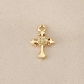 Detailed close-up of 18K gold plated cross pendant with cubic zirconia inlay on fabric - Blue Truck / 1.3*0.8cm / Gold