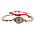 Bracciale occhio di Allah regolabile con perline dorate, zircone verde e cordino rosso - Catena a Sfere Dorate Corda Rossa