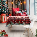 Festive red and black plaid Christmas tablecloth featuring reindeer and snowflakes pattern - Red Black Plaid Snowflake Tree (TQZB01-7)