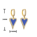 Detail of blue heart drop earrings in gold with zircon borders and 34mm size display - Large Dark Blue Heart