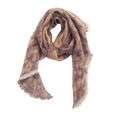 Macro detail of soft brown leopard print scarf featuring thick fringe tassels on the edges - Leopard Coffee