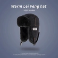 Gorro de aviador negro de invierno con forro de piel sintética y hebilla a prueba de viento - Talla única / Negro