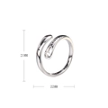 Detail view of S925 sterling silver hollow cross ring showing 21mm and 22mm dimensions - Adjustable Open / Silver