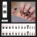 3D bow and sparkling heart French press-on nails with black and pink glitter design - Z347 Mysterious Heart (Glue Style)