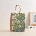Brown kraft gift bag with tropical green leaves print and paper rope handles - 21*15*8cm / 704-1
