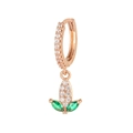Rose gold plated vegetable leaf earrings with green emerald zircons and pavé stones - Rose Gold Green Bud