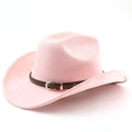 Dettaglio cappello cowboy rosa in finta pelle scamosciata con cinturino e fibbia - M (56-58cm) / Rosa