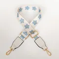 Detail of adjustable floral canvas strap with blue flowers, white leather and gold hooks - Rice Flowers + White Leather / Silver Hook