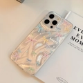 Detail of transparent iPhone case with colorful 3D bows and water ripple texture - Silver Colorful Bowknot / iPhone 15 Pro Max