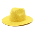 Classic yellow wide-brimmed straw fedora hat featuring decorative sparkling sequins - M (56-58cm) / Yellow