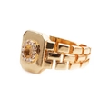 Adjustable golden signet ring with micro-set zircons and chain link band design - Adjustable Open / Letter O