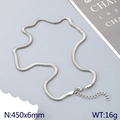 Minimalist silver stainless steel flat snake bone necklace with lobster clasp and extension - 6mm Necklace (KN288076-GC)