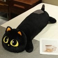 Langes schwarzes Katzen-Plüschkissen mit gelben Augen in gemütlichem Wohndesign - 90cm / Schwarz
