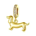 Golden S925 sterling silver dachshund charm with zircon-pave loop for DIY bracelets - Gold