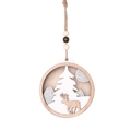 Adorno navideño de madera con reno y bosque nevado con cuentas y luces led - Estilo F (Montaña Nevada y Abeto)