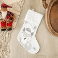 Witte kerstsok met grijs geborduurde vos en een rand van wit imitatiebont decor - Vos Stijl