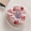 Pink oversized floral scrunchie with 3D rose embellishments in a sweet pastoral style - Pink Puff Rose