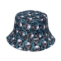 Streetwear black bucket hat with white skull and turquoise octopus tentacle print - Skull Octopus Tentacles Print (L)