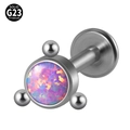 G23 titanium labret stud with iridescent pink opal stone in a triangle bead setting - G23 Titanium 1.2*6mm / Style 2-Pink Purple Opal(OP38)