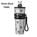 700ML panda-themed black insulated tumbler with 3D panda lid and silicone sleeve - Panda-Silver