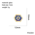 Detail of 12mm evil eye hexagon charm made of blue and gold woven glass beads - P06084 Light Blue Gold