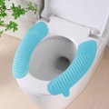 Waterproof light blue EVA toilet seat cover pads with anti-slip stripes and side handles - Solid Blue