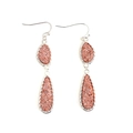 Double teardrop druzy dangle earrings in rose gold finish with silver metal edging - Silver Frame Pink Druzy (EA088-10银)