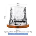 270ml transparent tree-textured whiskey glass with a wooden base and 9cm height - Transparent Tree Pattern with Wooden Base