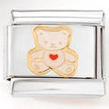 Silver stainless steel bracelet charm with golden teddy bear and red heart detail - 0008-white Bear With Silver Trim