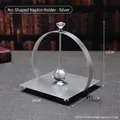 Silver square paper napkin holder with arc frame and crystal ball accent for tabletop - Arched Style / Silver