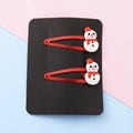 Festive red glitter snowman hair clips for girls set of two Christmas hair accessories - Snowman