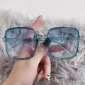 Square oversized sunglasses with translucent teal frames and blue gradient lenses - Blue Frame Gradient Blue Lens